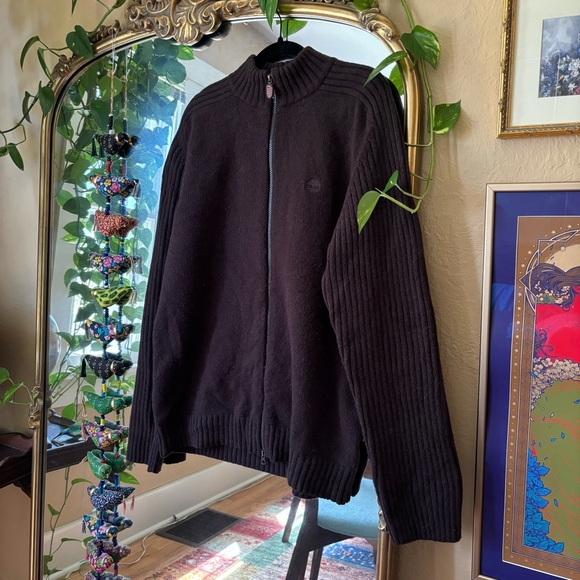 Timberland Brown Zip Lamb’s Wool Mock Neck Sweater Jacket Men’s Size XXL - Picture 1 of 6